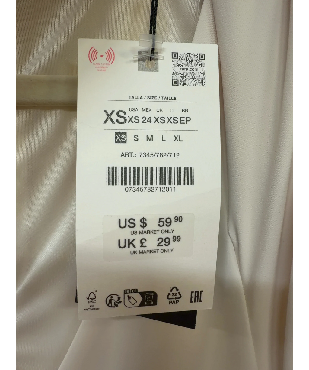 ZARA Cream Asymmetric Short Dress with Shoulder Pads, size UK XS — care label