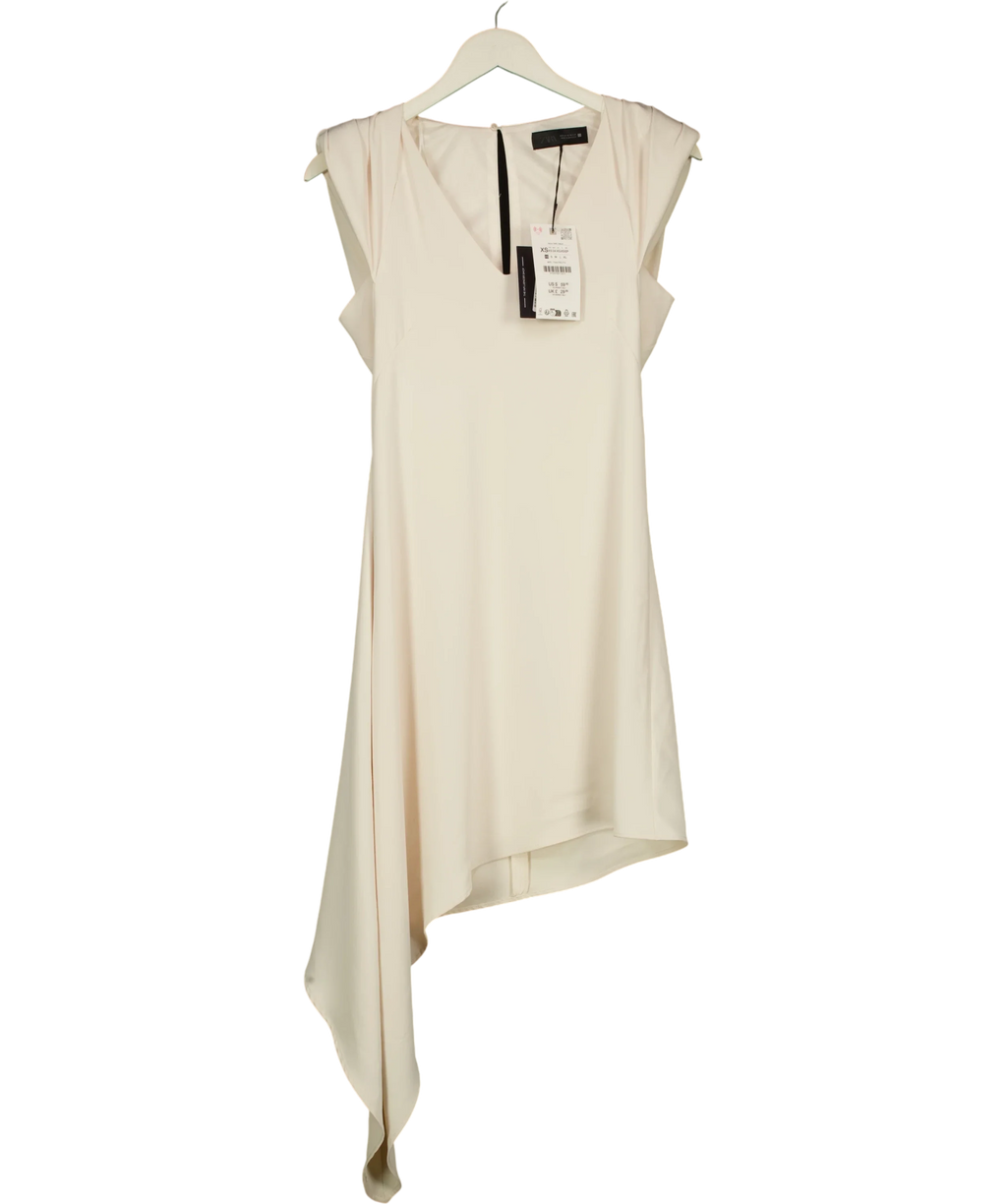 ZARA Cream Asymmetric Short Dress with Shoulder Pads, size UK XS — front