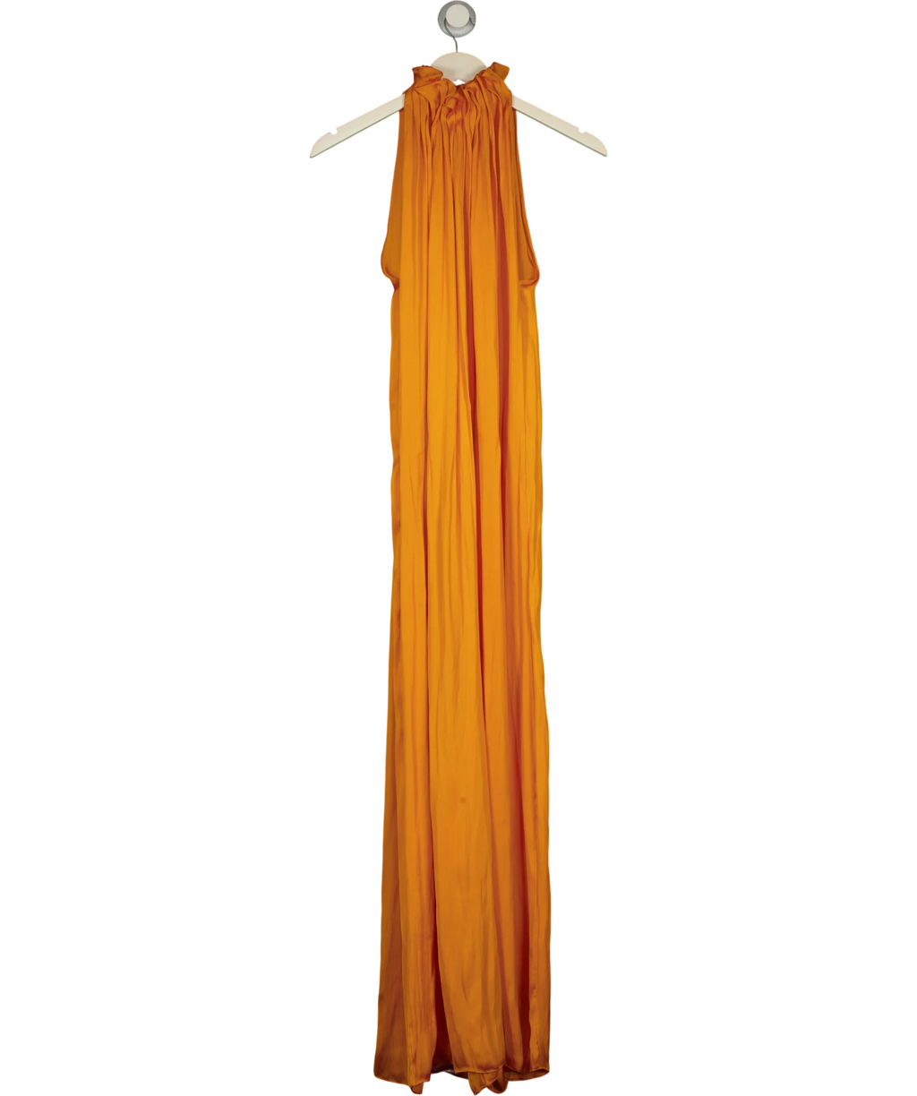 ZARA Orange pleated halter jumpsuit, size UK XS — front