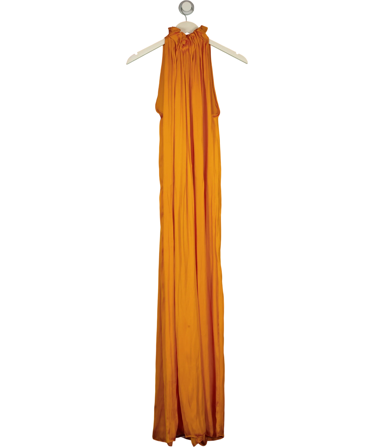 ZARA Orange pleated halter jumpsuit, size UK XS — front