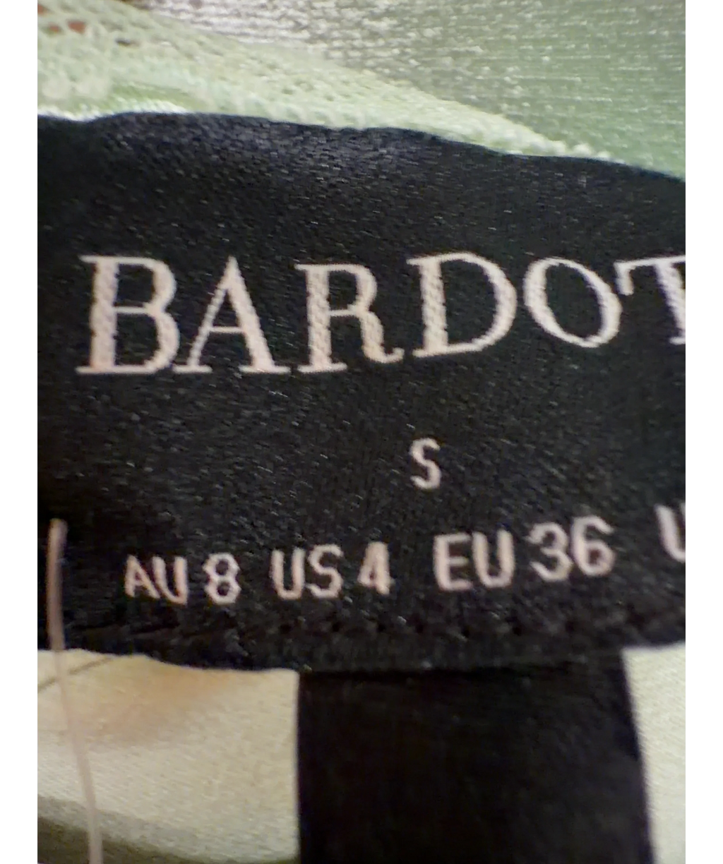 Bardot light green Stasia Satin Maxi Slip Dress, size UK 8 — detail
