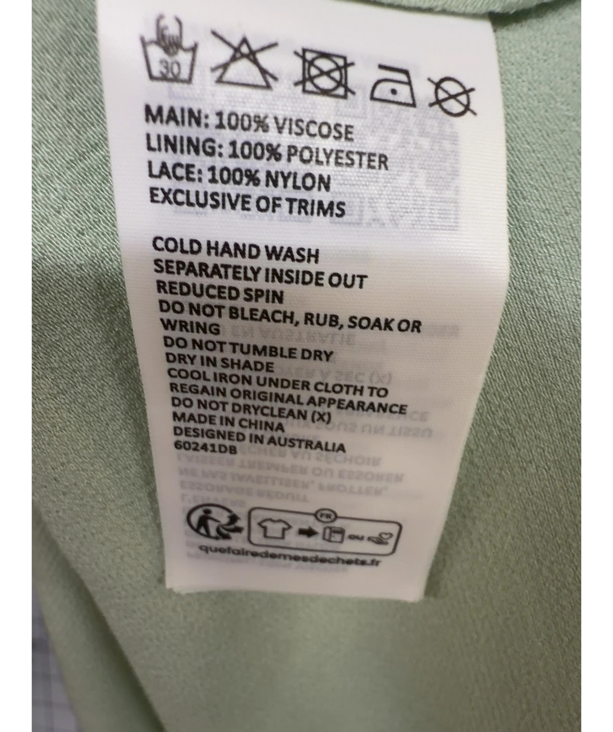 Bardot light green Stasia Satin Maxi Slip Dress, size UK 8 — label