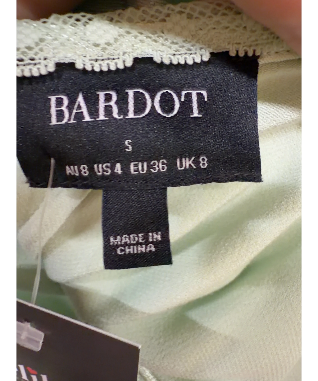 Bardot light green Stasia Satin Maxi Slip Dress, size UK 8 — care label
