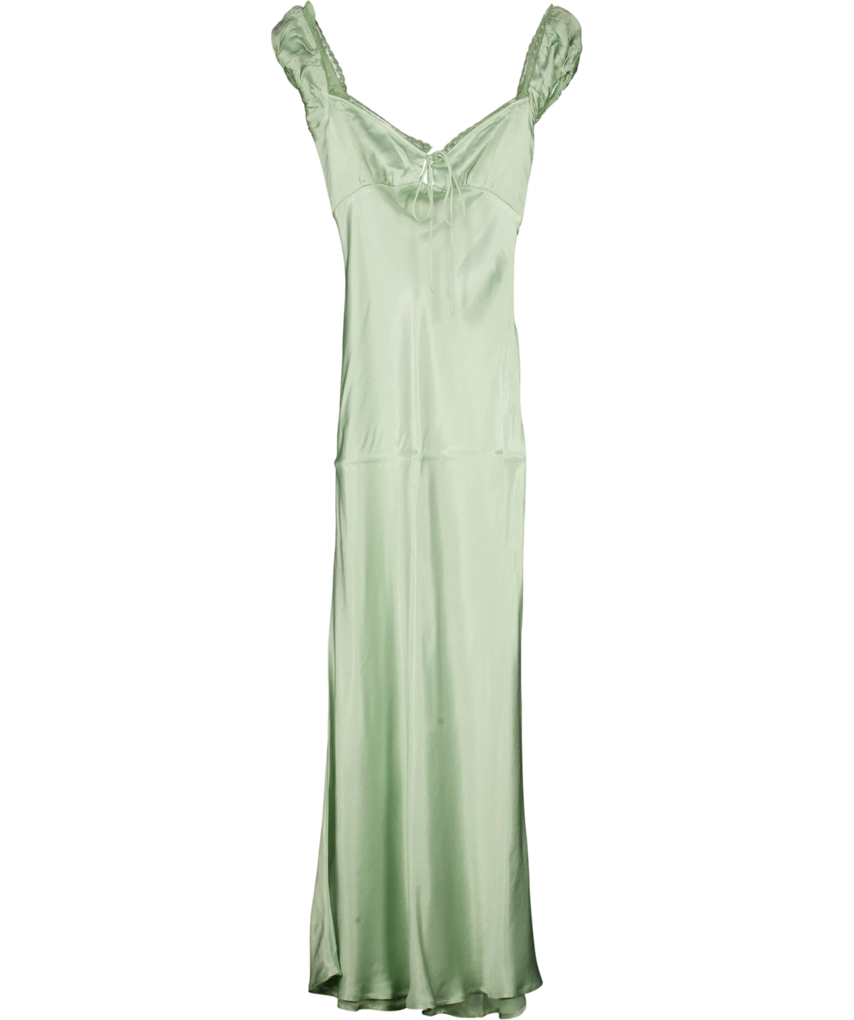 Bardot light green Stasia Satin Maxi Slip Dress, size UK 8 — front