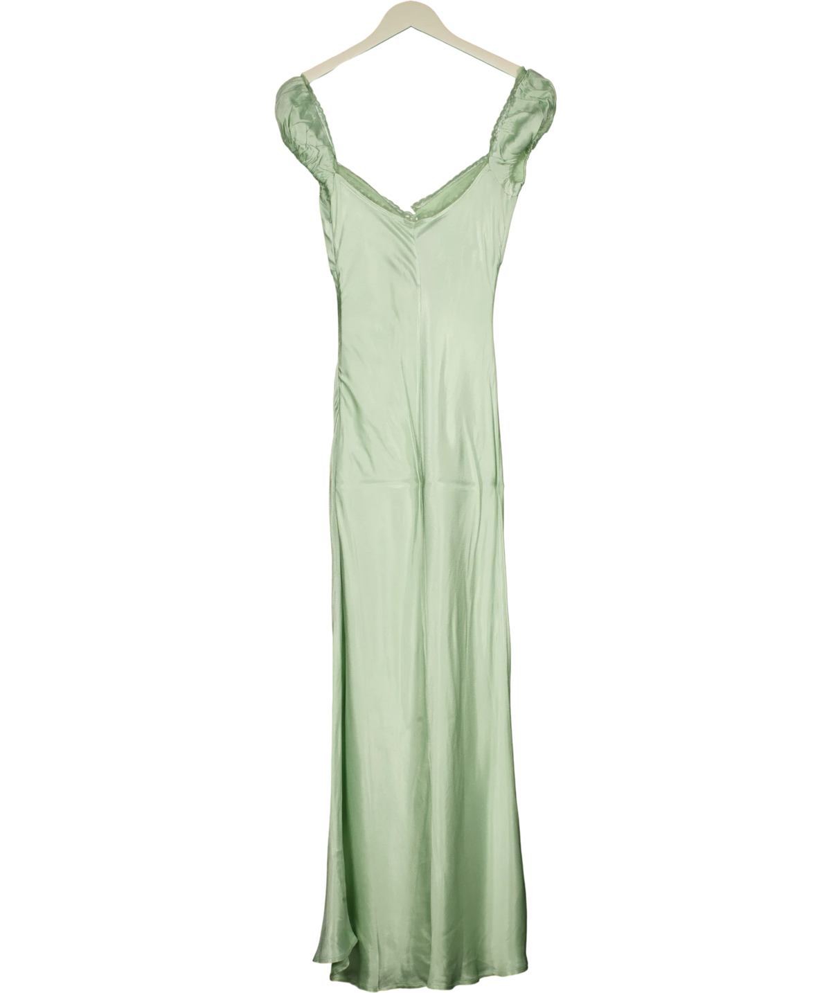 Bardot light green Stasia Satin Maxi Slip Dress, size UK 8 — back
