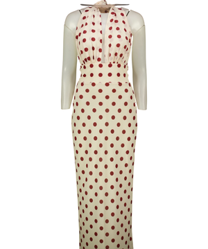 Meshki Polka-Dot Halter Midi Dress Cream And Red UK XS