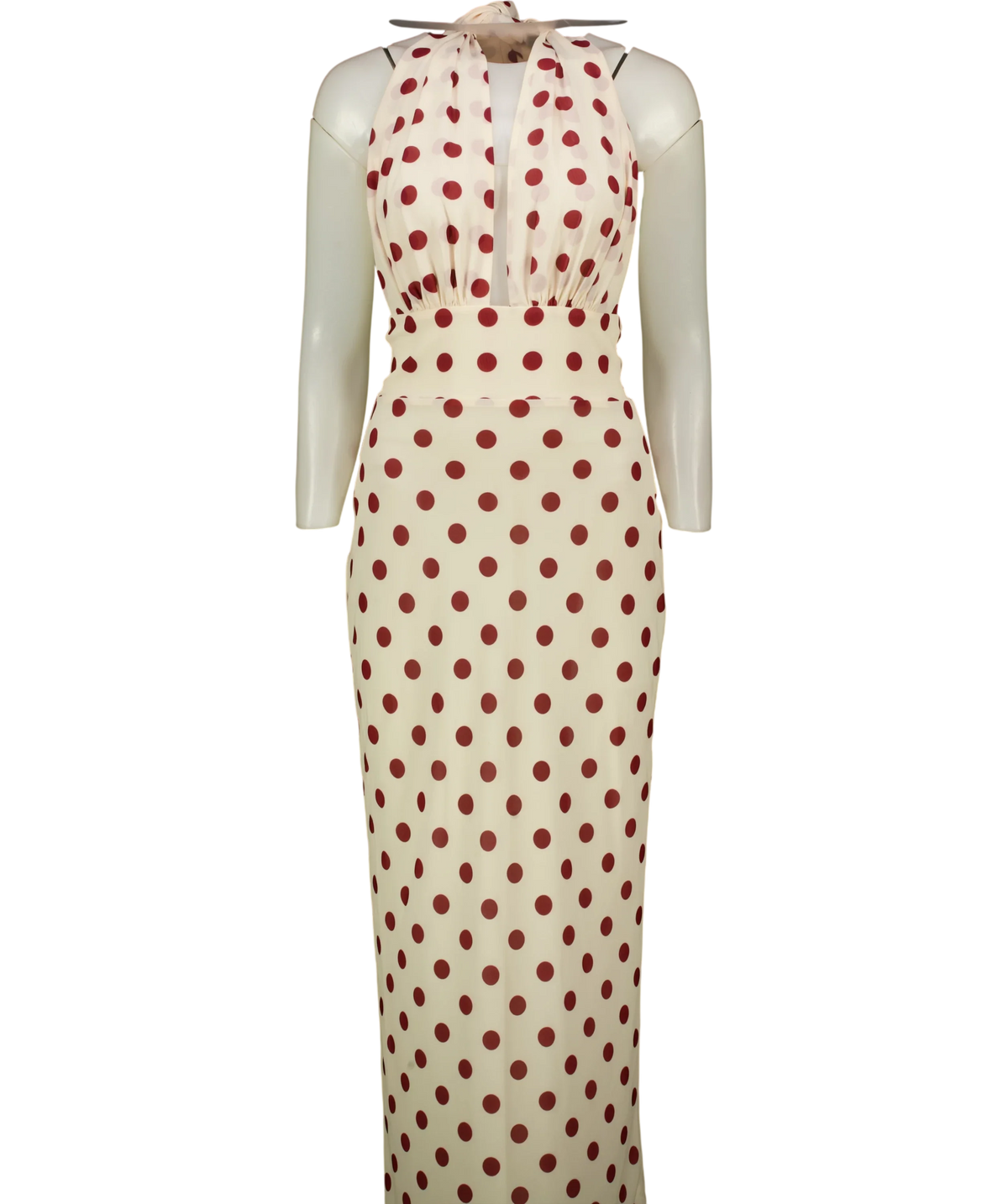 Meshki Cream polka-dot halter midi/maxi dress, size UK XS — front