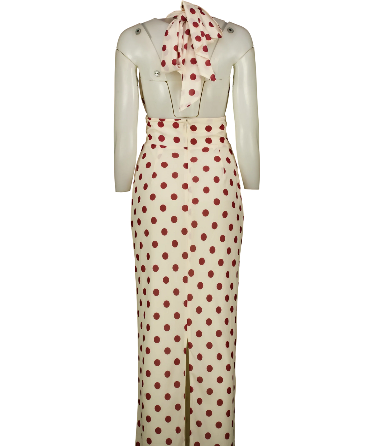 Meshki Cream polka-dot halter midi/maxi dress, size UK XS — back