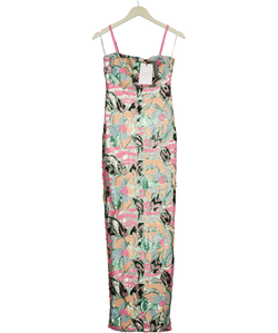 Club L light blue Xandra Light Blue Floral Print Sequin Bandeau-Neck Maxi Dress, size UK 6 — front