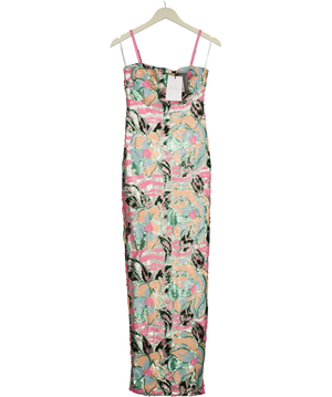 Club L Xandra Light Blue Floral Print Sequin Bandeau-Neck Maxi Dress UK 6