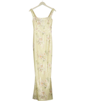 Club L yellow Danette Floral Print Sequin Square-Neck Maxi Dress, size UK 6 — front
