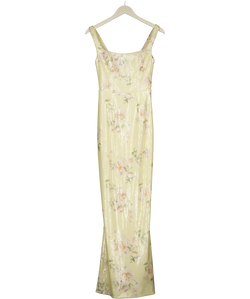 Club L yellow Danette Floral Print Sequin Square-Neck Maxi Dress, size UK 6 — front