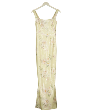 Club L Danette Floral Print Sequin Square-Neck Maxi Dress Yellow UK 6