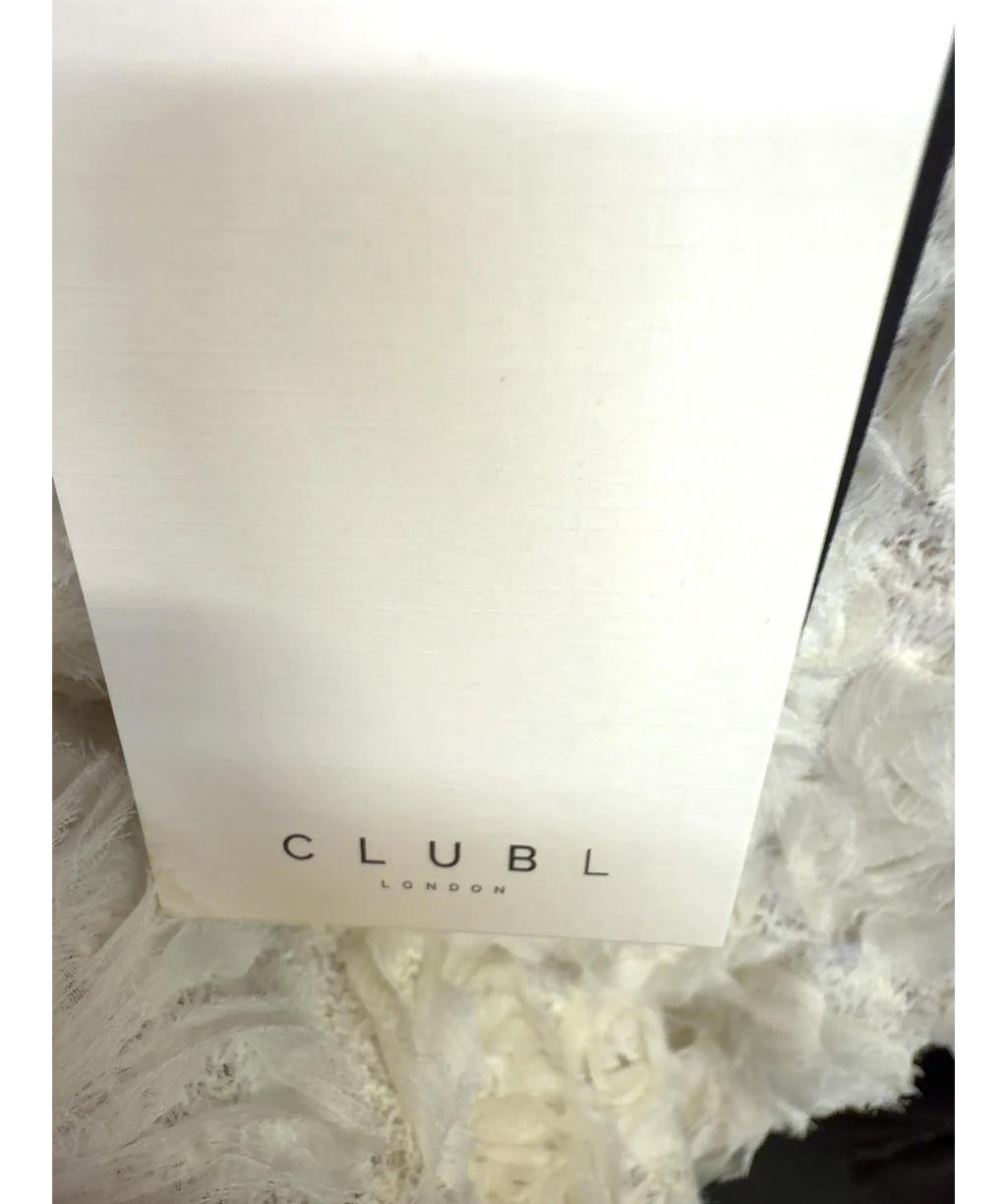 Club L Cream Xara White Lace Bardot-Neck Maxi Dress, size UK 6 — detail