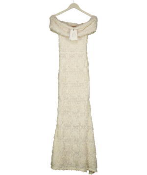 Club L Xara White Lace Bardot-Neck Maxi Dress Cream UK 6
