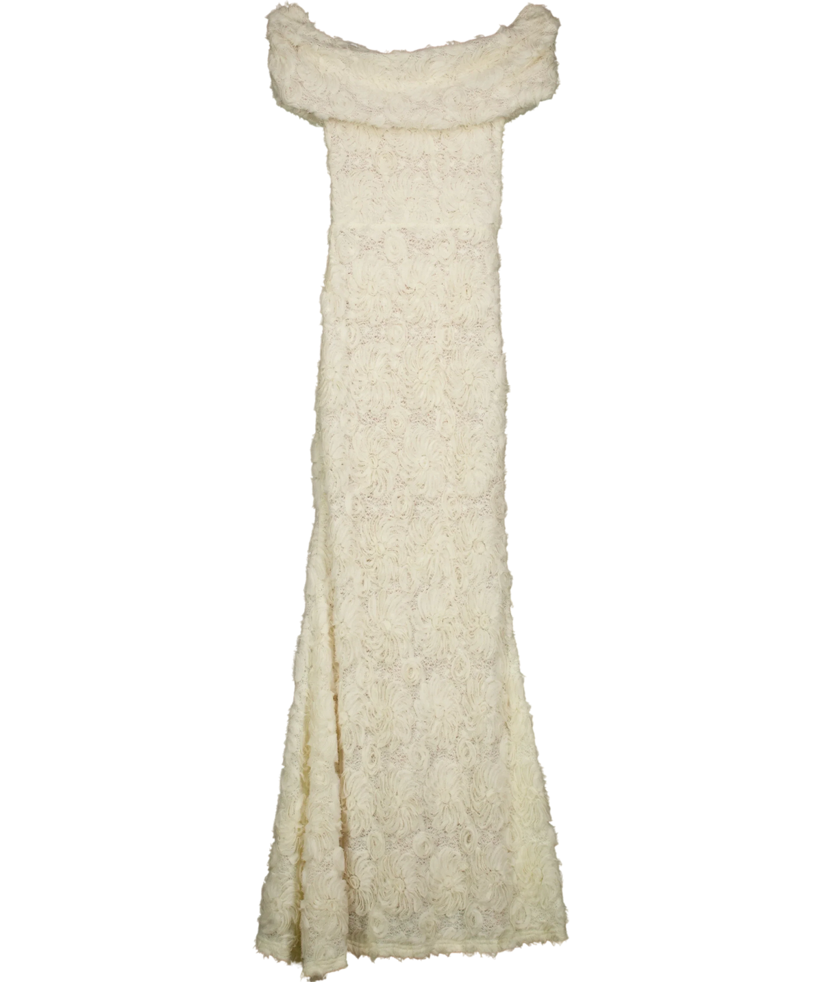 Club L Cream Xara White Lace Bardot-Neck Maxi Dress, size UK 6 — back