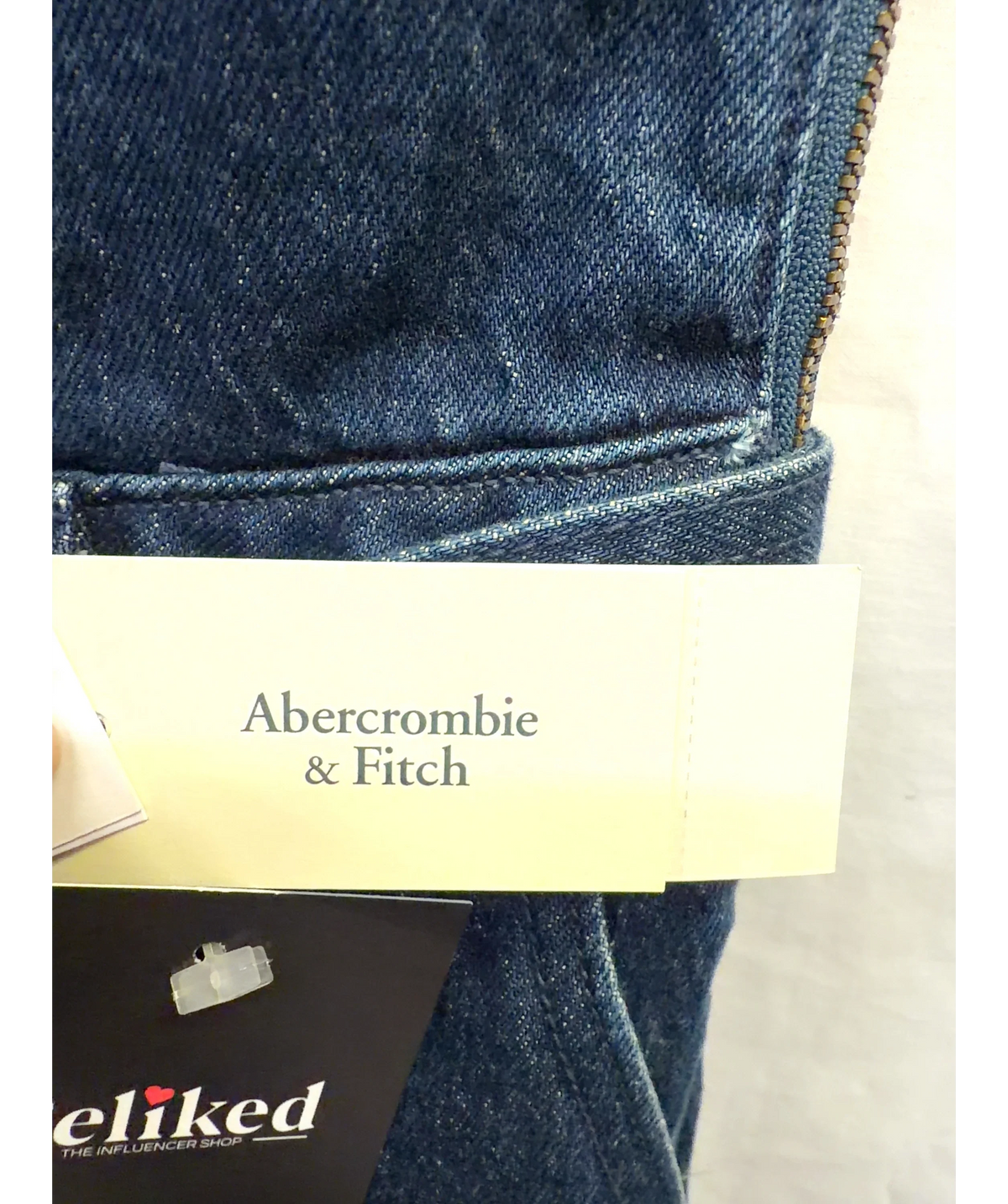 ABERCROMBIE & FITCH Blue Square Neck Belted Denim Jumpsuit, size UK S — detail