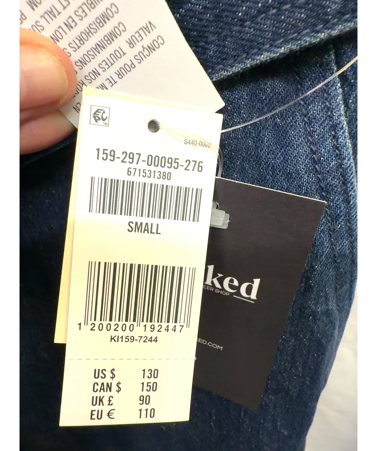 ABERCROMBIE & FITCH Blue Square Neck Belted Denim Jumpsuit, size UK S — label