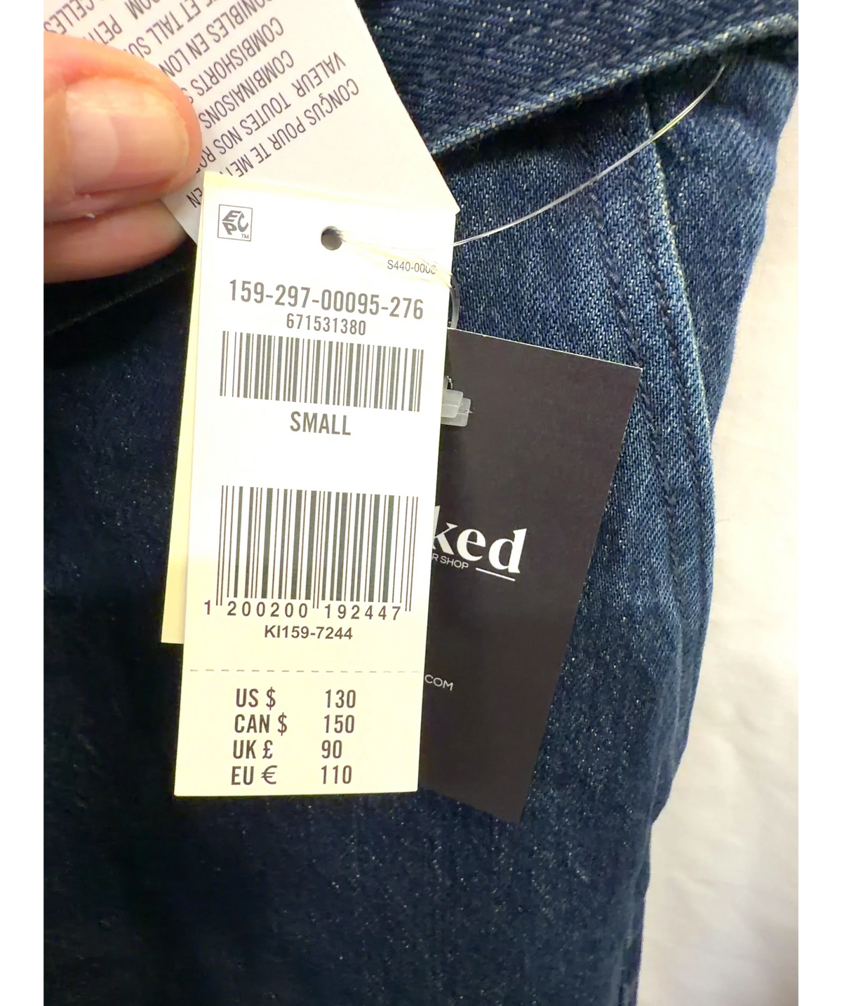 ABERCROMBIE & FITCH Blue Square Neck Belted Denim Jumpsuit, size UK S — care label
