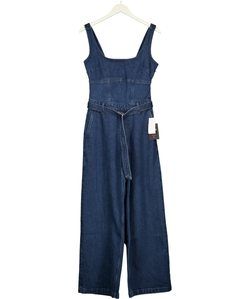 ABERCROMBIE & FITCH Blue Square Neck Belted Denim Jumpsuit, size UK S — front