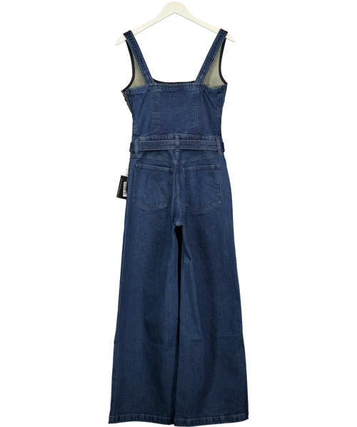 ABERCROMBIE & FITCH Blue Square Neck Belted Denim Jumpsuit, size UK S — back