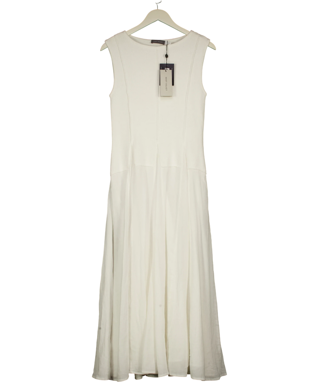 Mint Velvet White Cream Cotton Blend Drop Waist Maxi Dress, size UK S — front