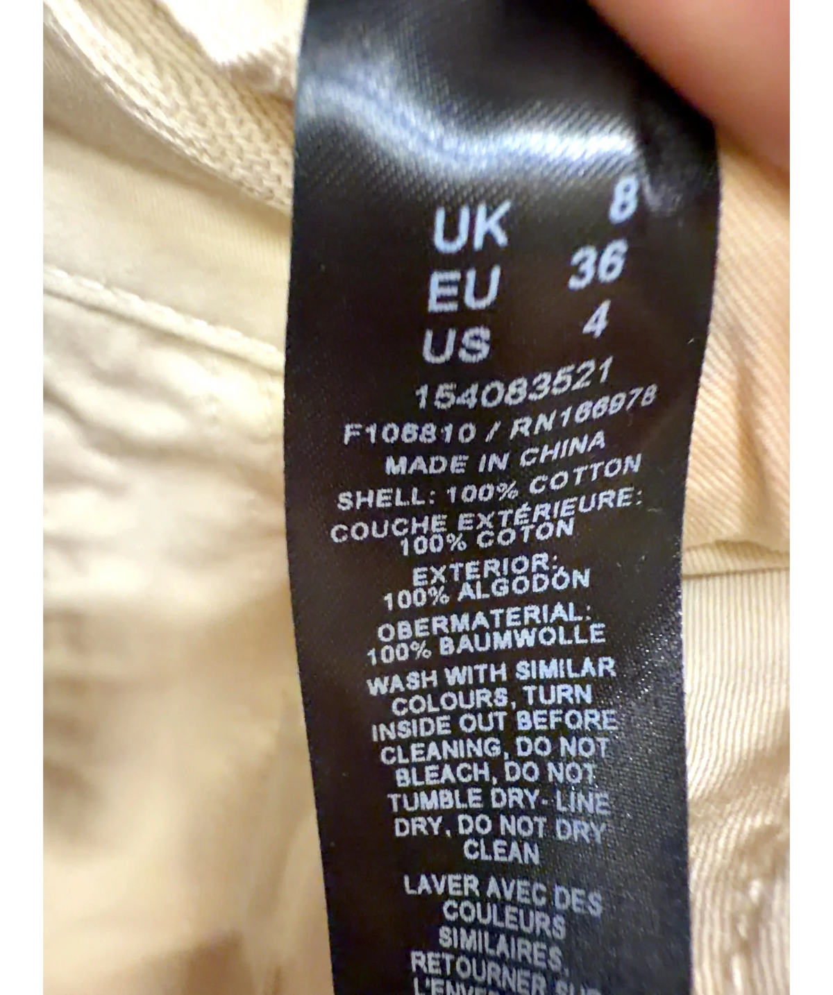 ASOS Beige utility barrel leg cargo trouser, size UK 8 — label