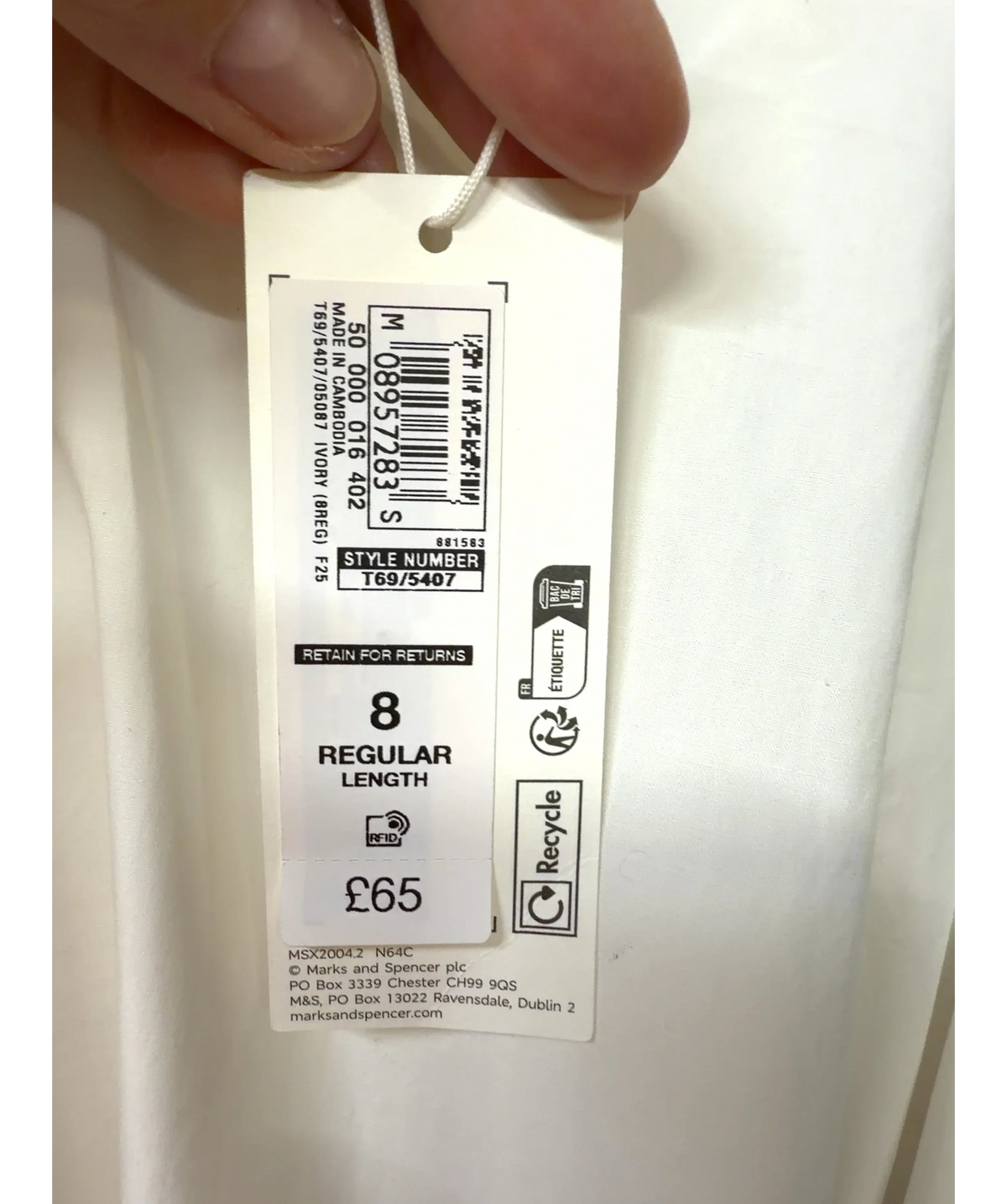 M&S White Pure Cotton Cutwork Detail Midaxi Skirt, size UK 8 — care label
