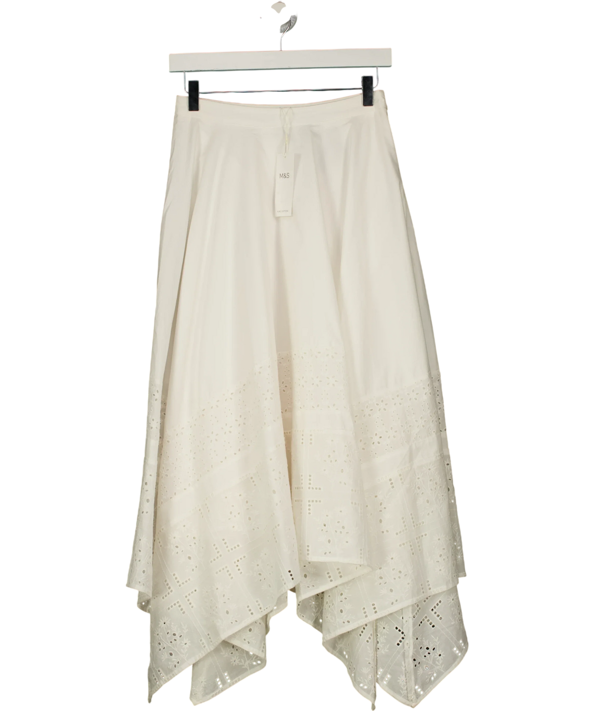M&S White Pure Cotton Cutwork Detail Midaxi Skirt, size UK 8 — front