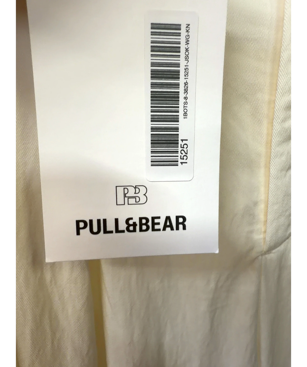 Pull&Bear Cream pleated wide-leg trousers, size UK 8 — detail