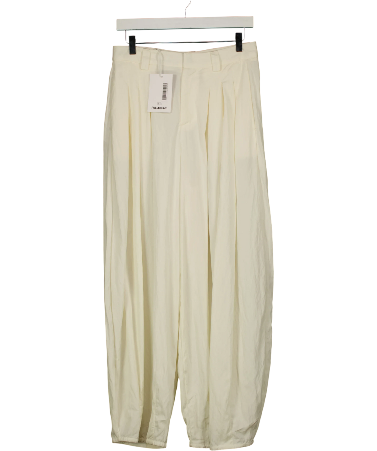 Pull&Bear Cream pleated wide-leg trousers, size UK 8 — front