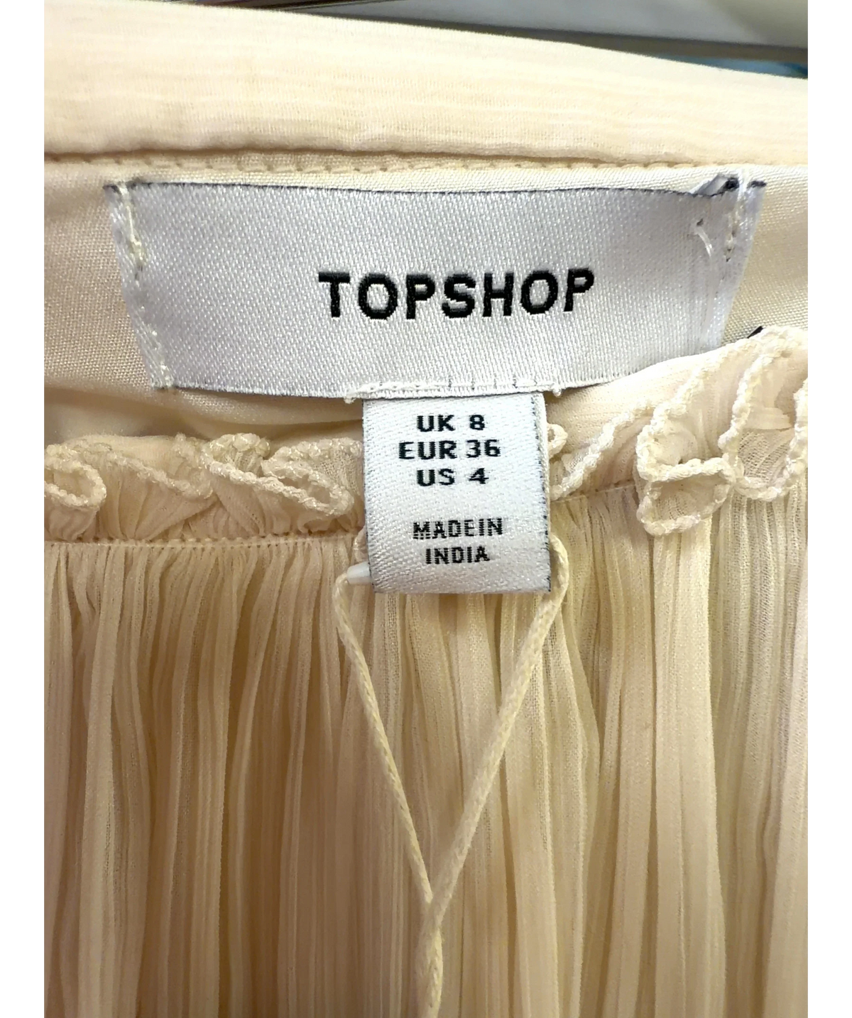 TOPSHOP Cream draped pleated fabric maxi skirt, size UK 8 — care label