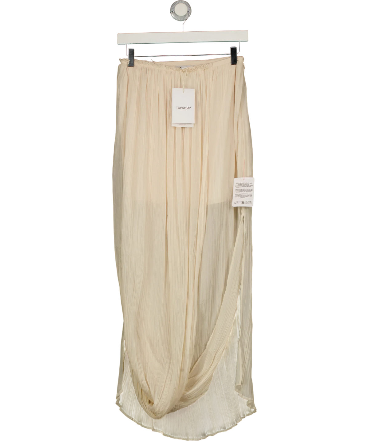 TOPSHOP Cream draped pleated fabric maxi skirt, size UK 8 — front