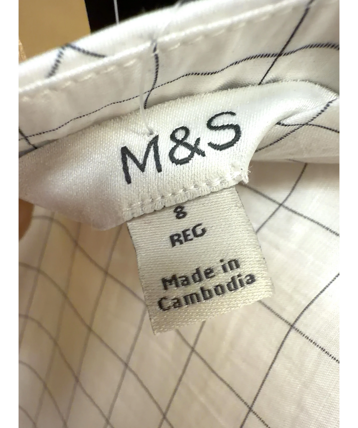 Marks & Spencer White Lyocell™ Rich Checked Midi Skirt, size UK 8 — care label