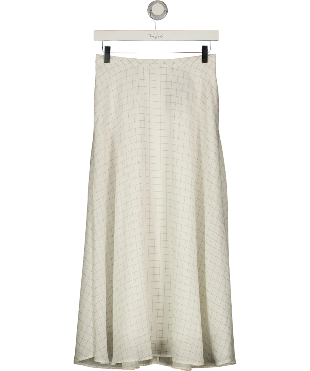 Marks & Spencer White Lyocell™ Rich Checked Midi Skirt, size UK 8 — front