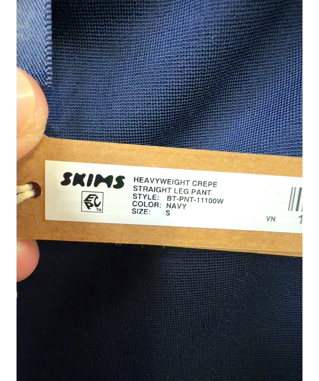 SKIMS navy Heavyweight Crepe Straight Leg Pant, size UK S — label