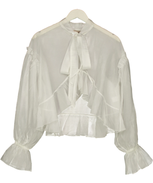 BAZHANE White Sheer Ruffle Breezy Blouse UK S