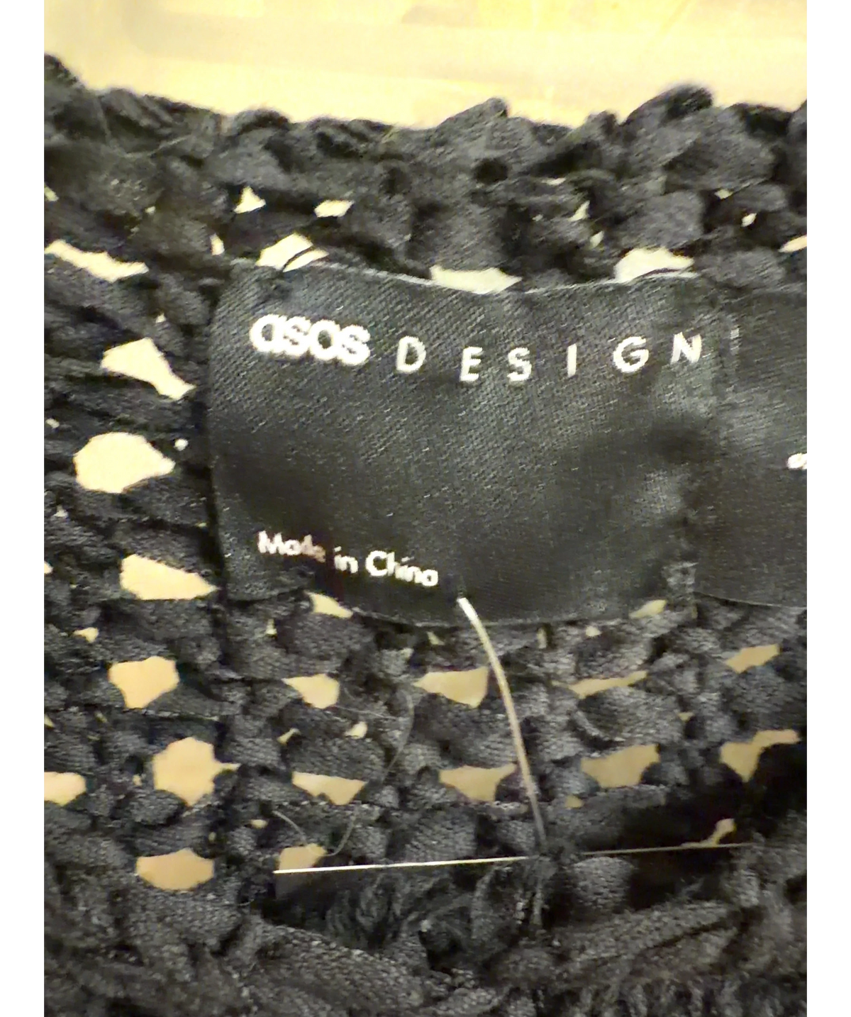ASOS Black tape yarn open stitch vest/tank top, size UK 8 — detail