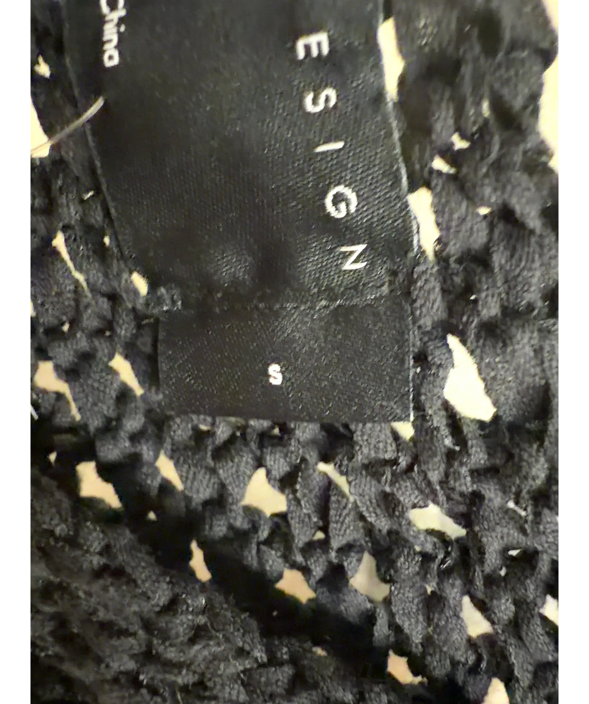 ASOS Black tape yarn open stitch vest/tank top, size UK 8 — care label