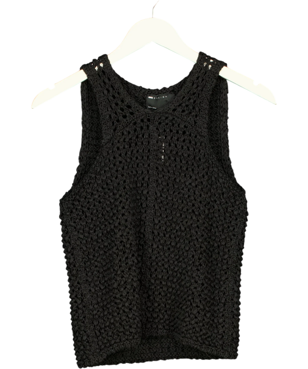 ASOS Black tape yarn open stitch vest/tank top, size UK 8 — front