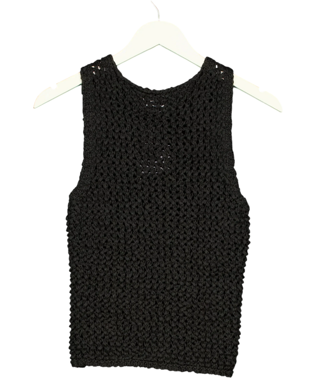 ASOS Black tape yarn open stitch vest/tank top, size UK 8 — back