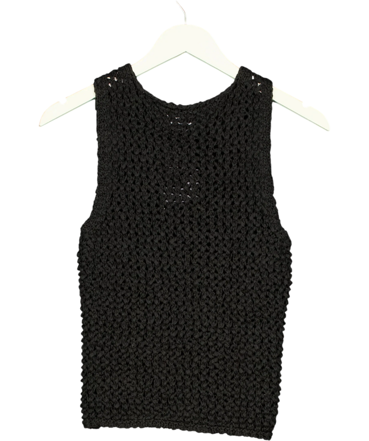 ASOS Black tape yarn open stitch vest/tank top, size UK 8 — back