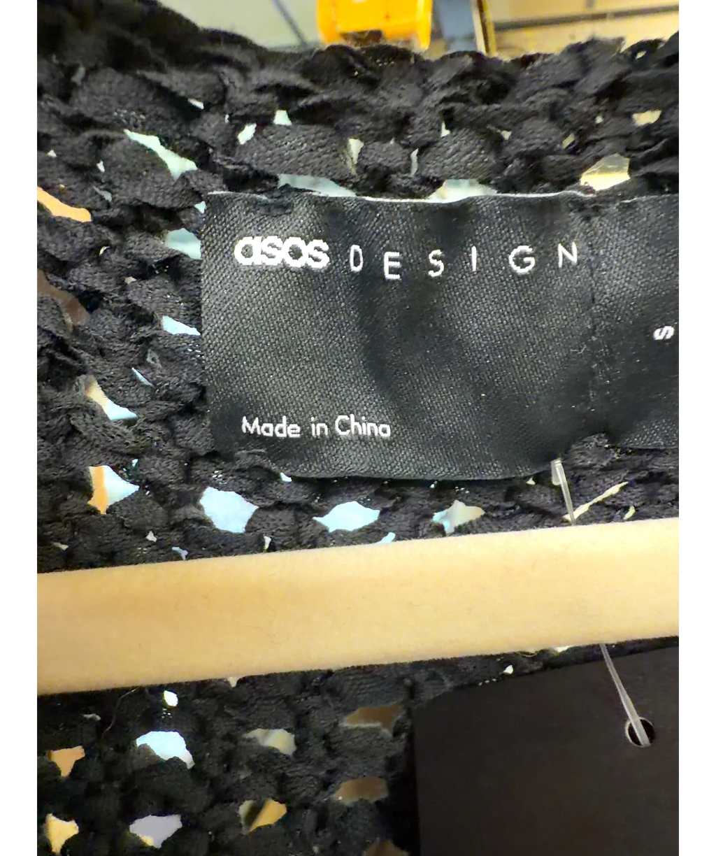 ASOS Black black tape yarn open stitch vest/tank top, size UK S — care label