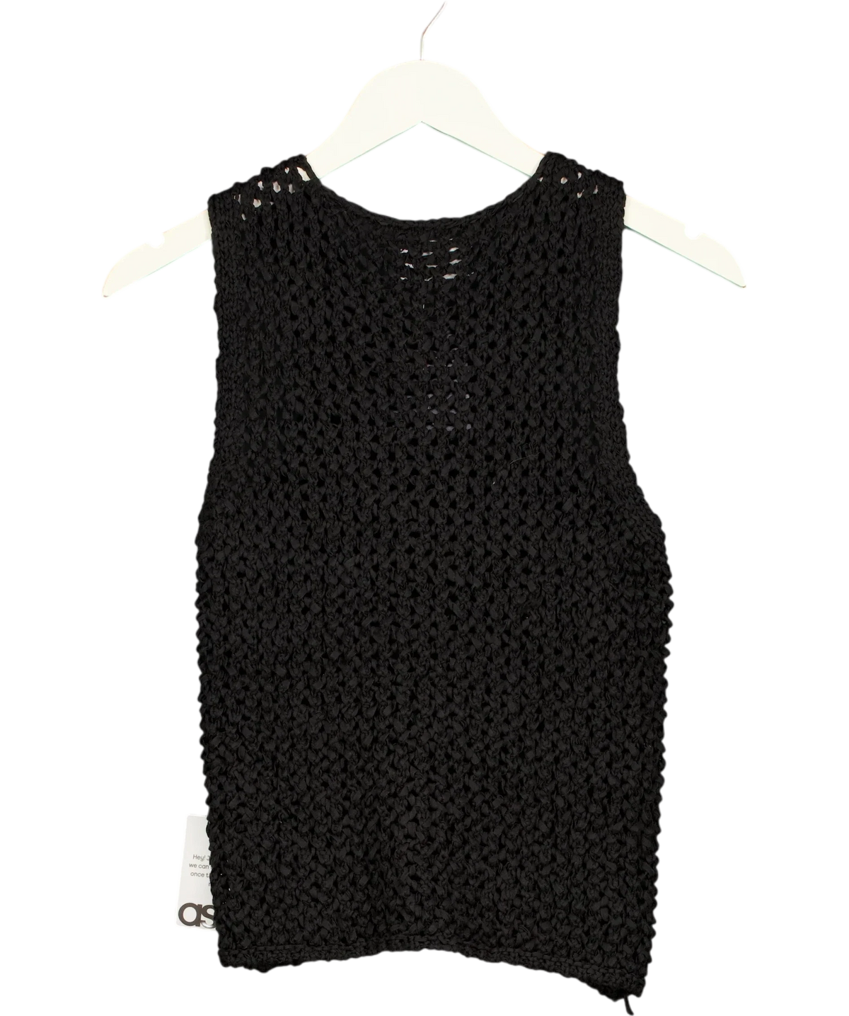 ASOS Black black tape yarn open stitch vest/tank top, size UK S — back