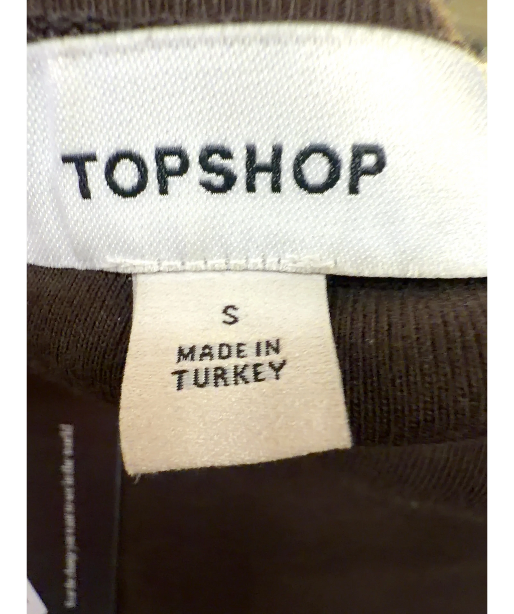 TOPSHOP brown fitted boat-neck cap-sleeve top, size UK S — detail