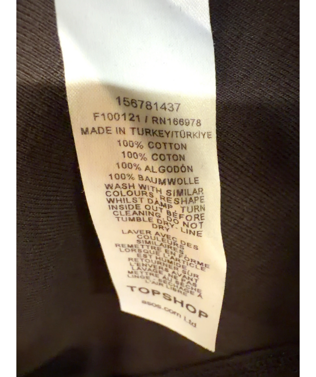 TOPSHOP brown fitted boat-neck cap-sleeve top, size UK S — label