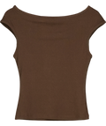 TOPSHOP brown fitted boat-neck cap-sleeve top, size UK S — front