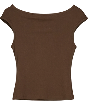 Topshop Fitted Boat-Neck Cap-Sleeve Top Brown UK S