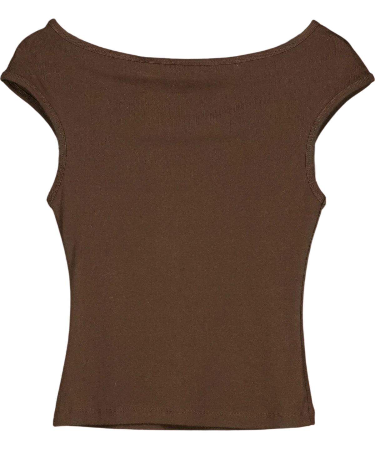TOPSHOP brown fitted boat-neck cap-sleeve top, size UK S — front
