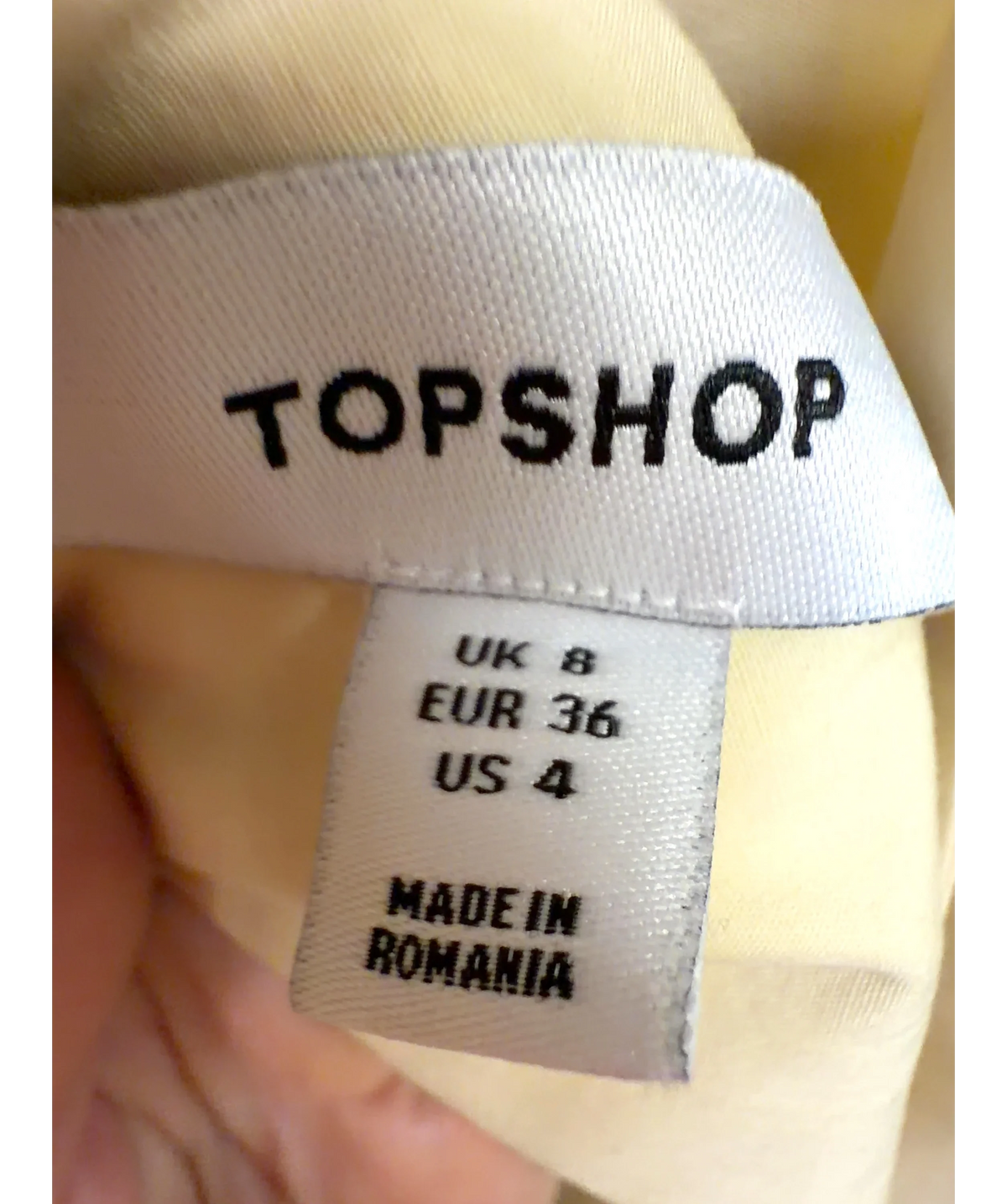 TOPSHOP Cream 90s cutaway top, size UK 8 — care label